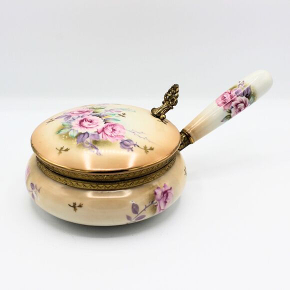 Vintage Lefton Japan Crumb Cather Hinged Lid Brass Accents Floral Rose Design - Picture 1 of 7